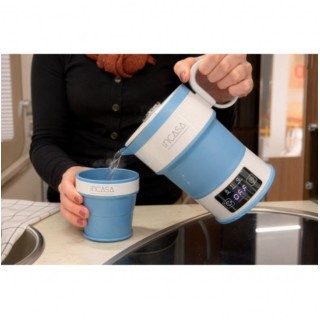 1 - Zusammenklappbarer elektrischer Wasserkocher mit faltbarem Becher, 0,6 Liter, 220 V, für Wohnmobil und Zuhause